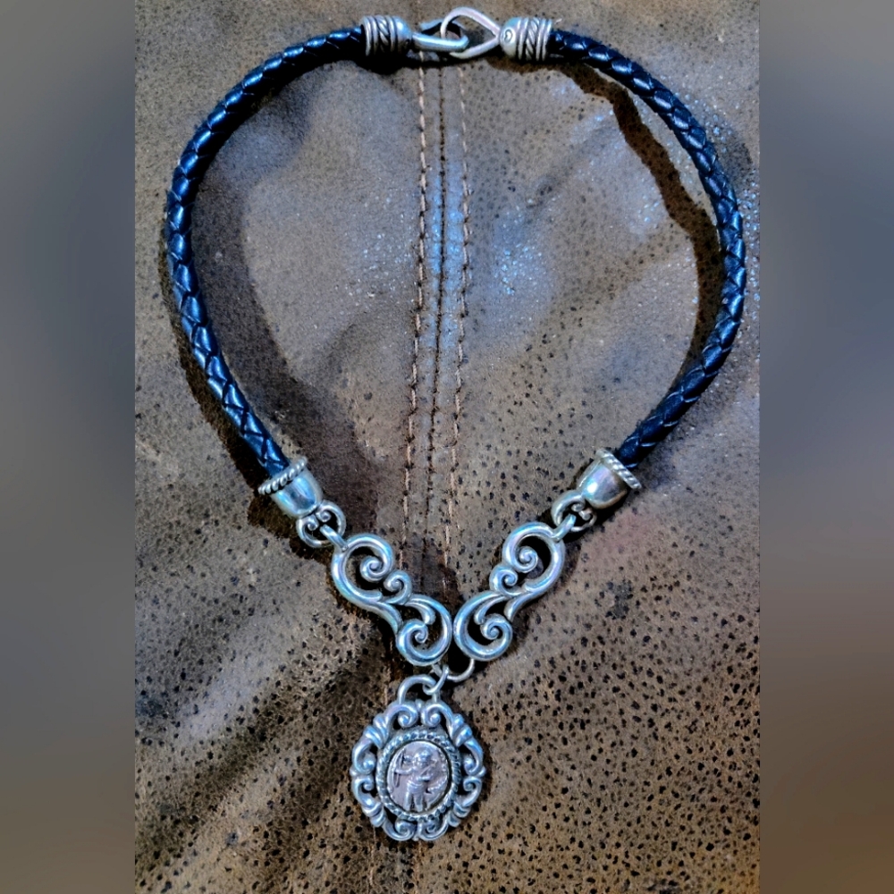 Brighton (RARE) Braided Black Leather and Sterling Silver Necklace